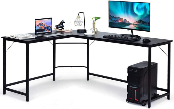 L-vormige Hoekbureau computertafel met CPU-standaard, 125 x 168cm (Zwart)