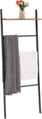 Ladder Handdoekenrek, Leaning Ladder Plank, 4 Hangende Rails en Bovenplank, Badkamer Handdoekstandaard, Handdoekhouder Industriële Stijl, Eenvoudig te monteren, Rustiek Bruin EBF73CJ01