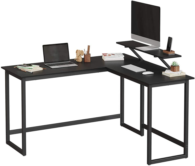 Bureau, L-vormig computerbureau met beweegbare monitorbevestiging, hoekbureau,  metaal, zwart LWD56BK