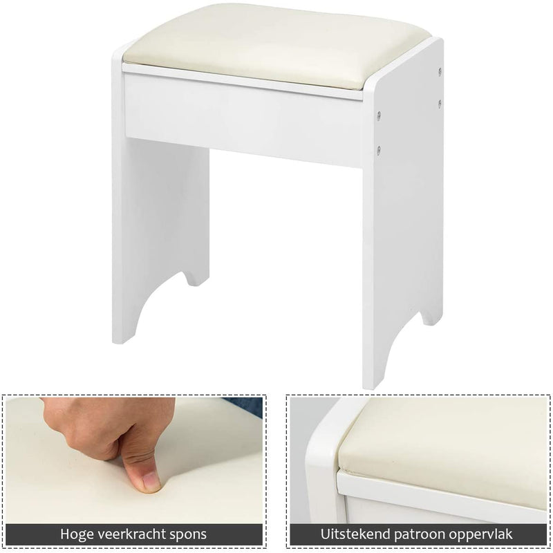 Kaptafel set met openen bovenkant spiegel, make-up tafel set met 3 haken & 2 opbergplank, 6 verwijderbare organizers, make-up tafel en kruk set met gedempte kruk, eenvoudige montage