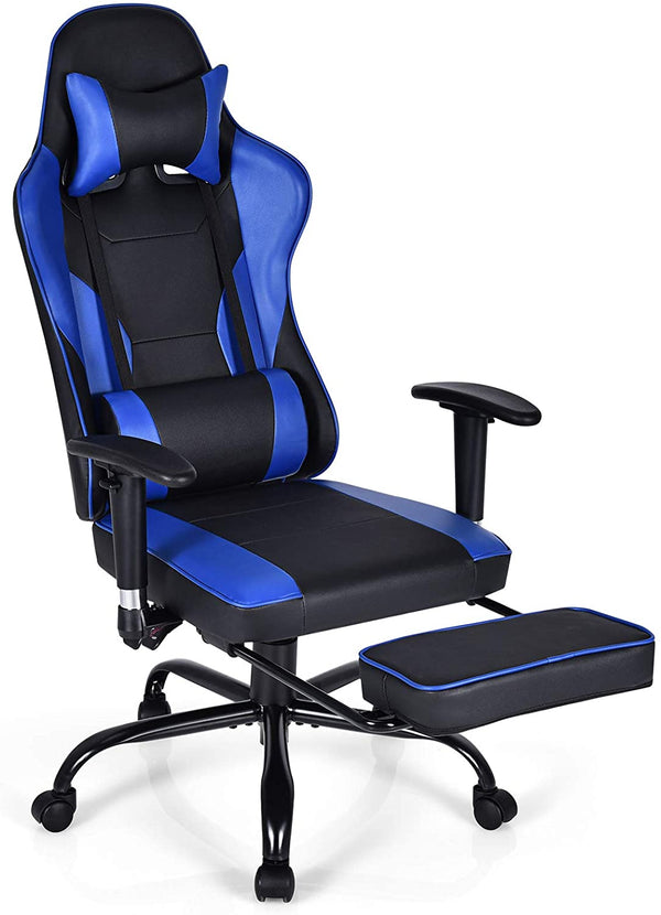 Racing stijl gamingstoel, beklede hoge rugleuning bureaustoel met hoofdsteun,  (Blauw)