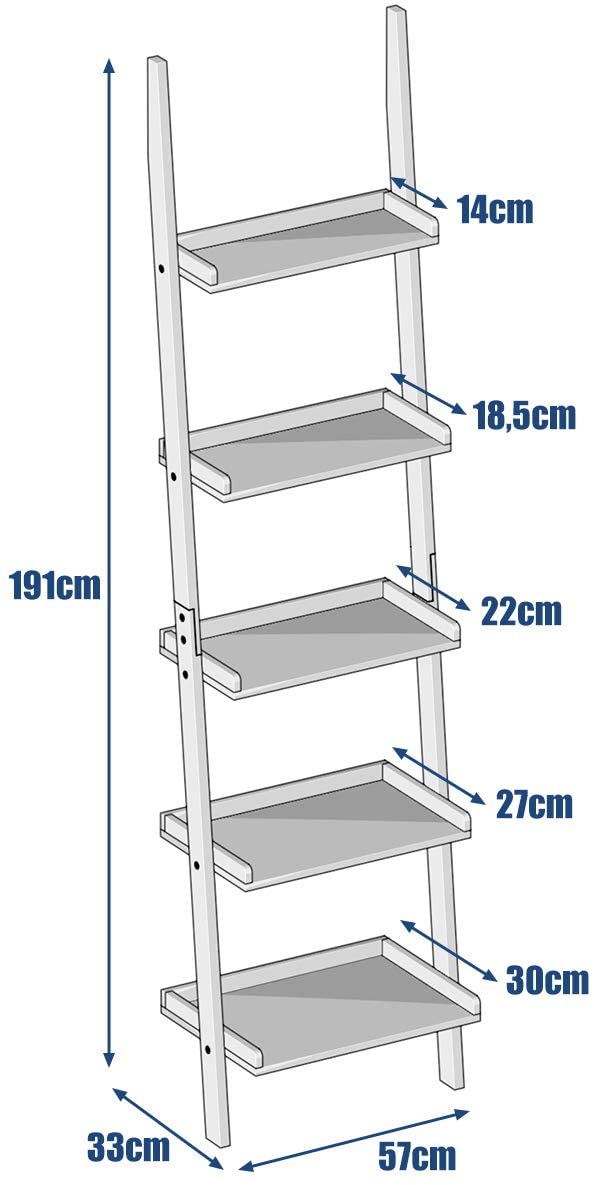 Ladder plank, 5 laags muur-Leunende boekenplank Ladder boekenkast,(Zwart)