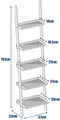 Ladder plank, 5 laags muur-Leunende boekenplank Ladder boekenkast, (Wit)