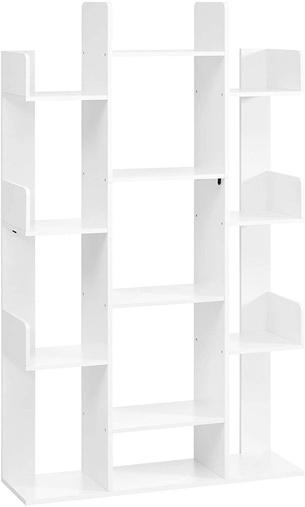 Boekenkast in boomvorm, staand rek met 13 vakken, legplank, 86 x 25 x 140 cm, met afgeronde hoeken, wit LBC067W01