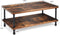 Koffietafel, salontafel, ouderwets cocktail tafel met dik tafelblad, industriële stalen buispoten & 2-laagse opslagplank, , rustiek bruin