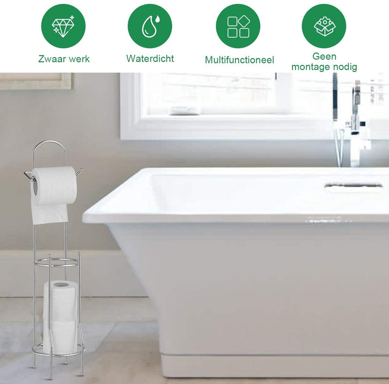 Toiletpapierhouder, mooie chromen afwerking en ijzeren frame, vrijstaande toiletpapierrolhouder