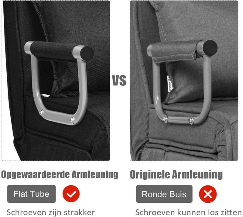 slaapbank, met 5 posities verstelbare rugleuning, opklapbare armleunstoel, gestoffeerde zitting, vrije tijd relaxfauteuil, met kussen, ideaal voor thuiskantoor (Zwart)
