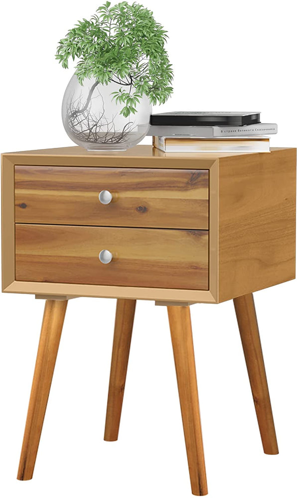 Houten nachtkastje bijzettafel einde tafel, nachtkastje schuifladen, (Natuurlijk)