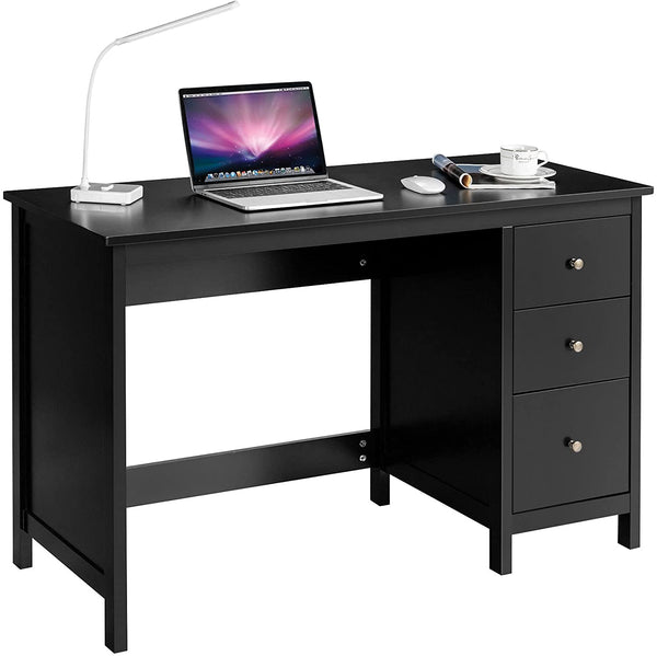 Computerbureau 120 cm met 3 laden, thuiskantoor studie bureau met ruime bureaublad, computertafel pc-tafel, moderne laptop bureau, multifunctioneel computer bureau (Zwart)