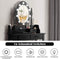 Kaptafel met ovale spiegel en 10 dimbare LED-lampen, klassieke make up tafel met 4 opberg lades in verschillende maten, stabiel schoonheidsstation in grenen houten poot en antislip pootdop (Zwart)