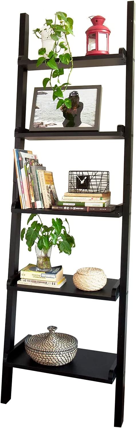 Ladderrek - Opbergplank - Decoratie - Veelzijdig - Ladderplank - Boekenkasten - Zwart - 56x189x27cm