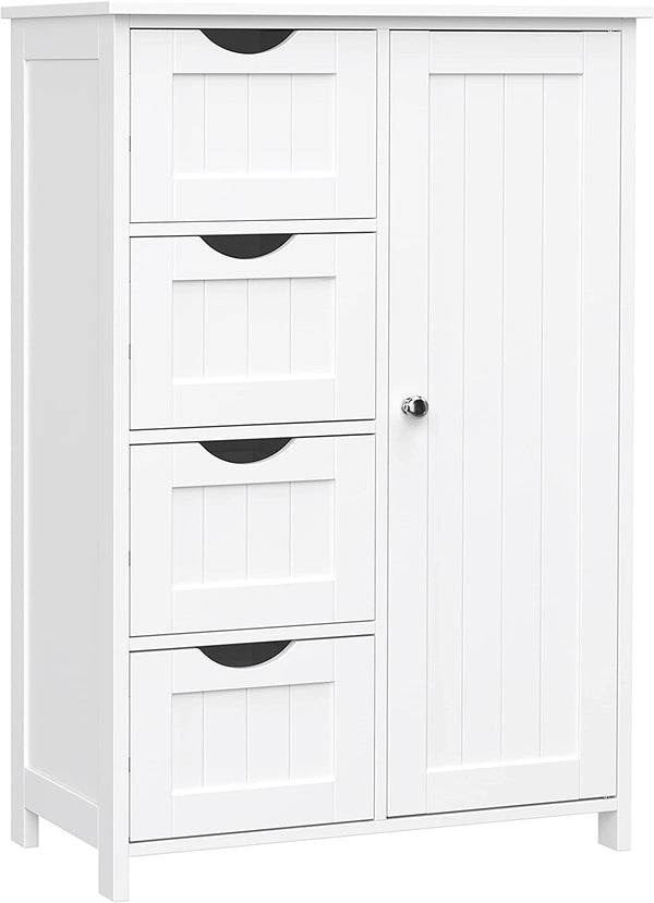 Dressoir badkamerkast, badkamerkast van hout bijzetkast commode met 4 laden, kastdeur, verstelbare plankvlak, woonkamer, keuken, hal, diep, vrijstaand, wit LHC41W
