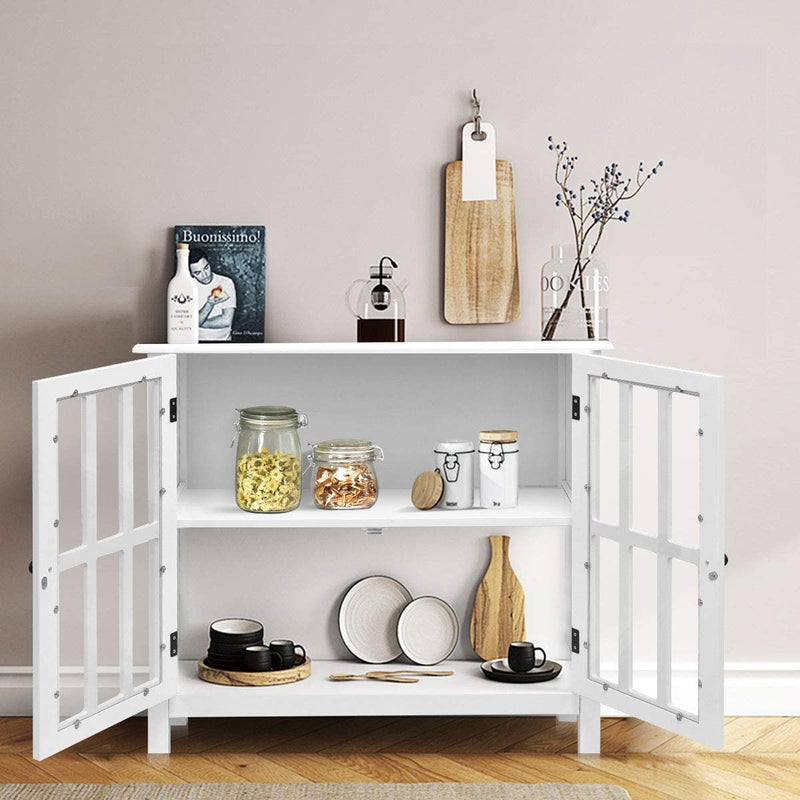 Dressoir, opbergkast met glazen deur, consoletafel keukenkast zijkast, commode 80,5 x 35 x 78 cm (Wit)