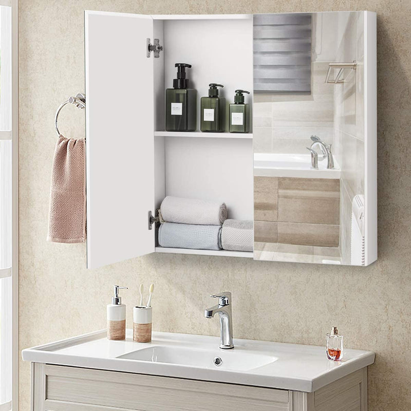 Badkamerkast spiegelkast, badkamerkast,  2 laags muur gemonteerde opbergkast met dubbele spiegel deuren,