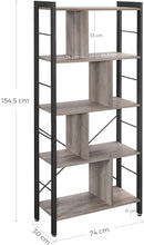 Boekenkast, legplank met 4 niveaus,  groot, metalen frame, grijs-zwart