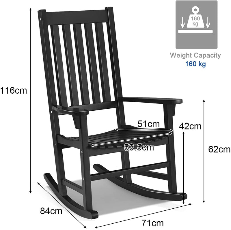 Buiten schommelstoel, Acaciahout frame, veranda schommelstoel voor tuin, gazon, balkon, achtertuin en patio (Zwart)