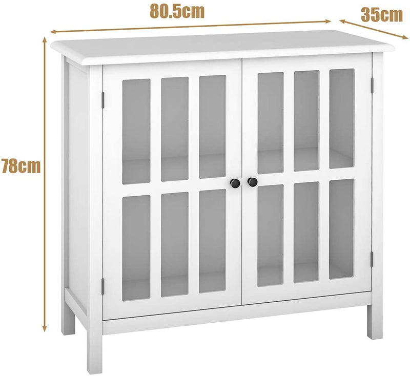 Dressoir, opbergkast met glazen deur, consoletafel keukenkast zijkast, commode 80,5 x 35 x 78 cm (Wit)