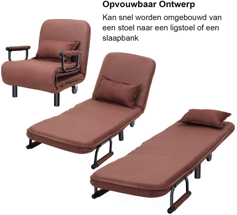 Vouwbare bank 3 in 1comfortabele ligstoel, Fauteuils ,volledig gewatteerde ligstoel met kussen,(Koffie)