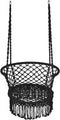 Hangstoel macrame schommelstoel, hangende katoenen touw stoel met kwastjes, maximaal 160kg (kussens niet inbegrepen) (Zwart)