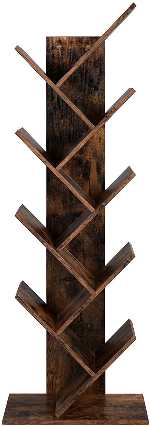 Boekenplank, staande plank, met 8 niveaus, DVD plank, in boomvorm, vintage bruin LBC11BX
