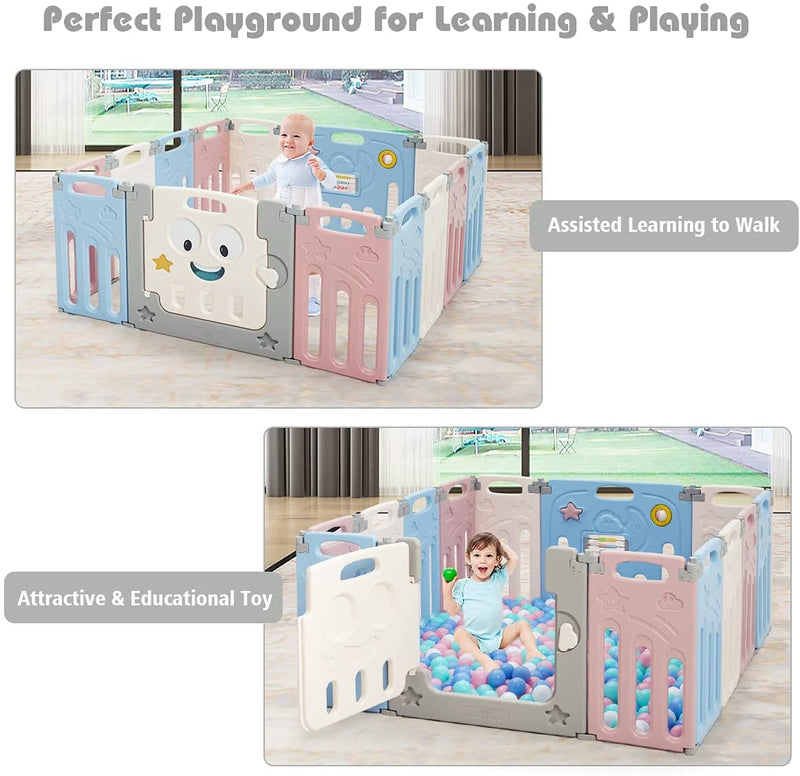 Baby grondbox, 14 paneel opvouwbaar babybox speelbox  kinderen 3 maanden + (Kleurrijk, 14 paneel)