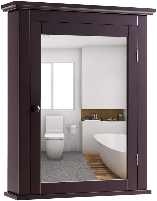 Badkamerkast, gespiegelde aan de muur gemonteerde spiegelkast  56 x 15 x 69 cm,(Bruin)
