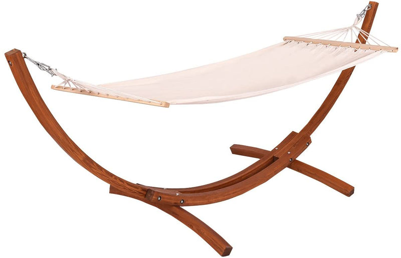 Hangmat met standaard voor enkele persoon, draagvermogen tot 120 kg, hangmat standaard van weerbestendig larikshout, polyester katoenen hangmat, perfect voor achtertuin, terras, tuin,