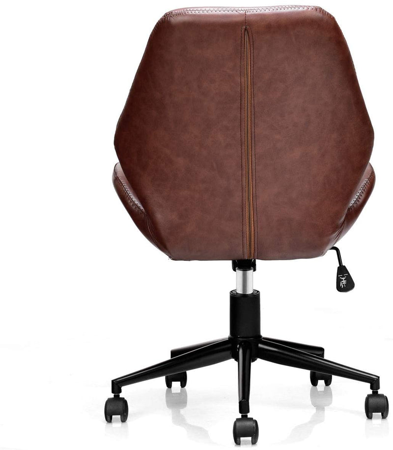 gestoffeerde stoel met wielen & 5 rollende wielen, in hoogte verstelbare draaistoel, verstelbare bureaustoel voor de woonkamer, slaapkamer & studie, bruin