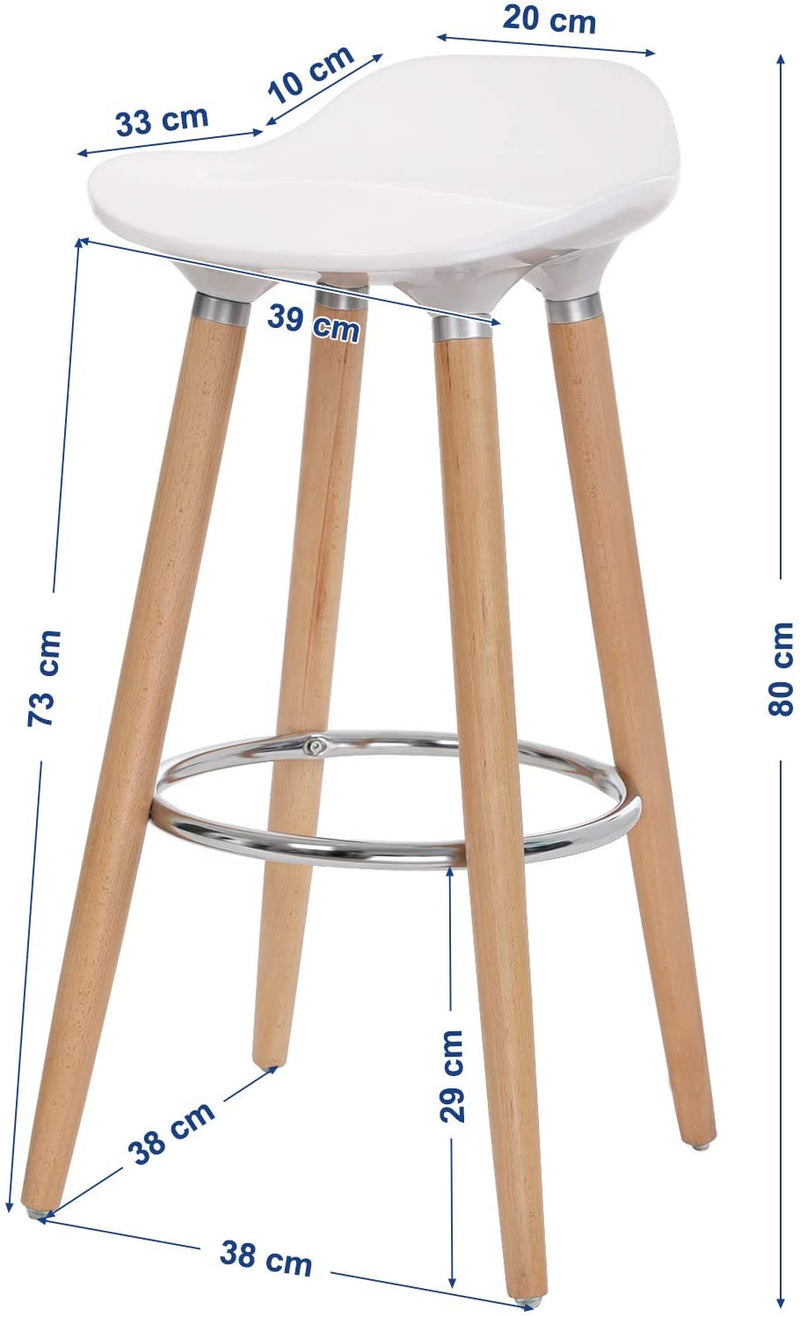 Set van 2 barkrukken zithoogte 73 cm barkruk poten van beuken zitschaal van kunststof wit LJB20W
