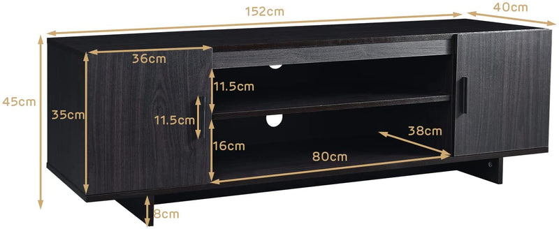 modern  TV meubel voor TV tot 65 inch, 152 x 40 x 45 cm, TV-plank met 2 opbergkasten & open planken, huiskamer meubilair TV lowboard