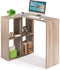L-vormig bureau met boekenplank, hoek computertafel met stevig houten frame, kantoorbureau, werktafel, pc-tafel