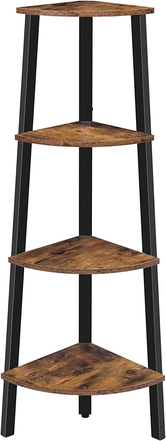 Hoekrek, staand rek, boekenkast met 4 planken, ladder-rek, stabiel stalen frame voor woonkamer, kantoor, ruimtebesparend, vintage EBF41CJ01