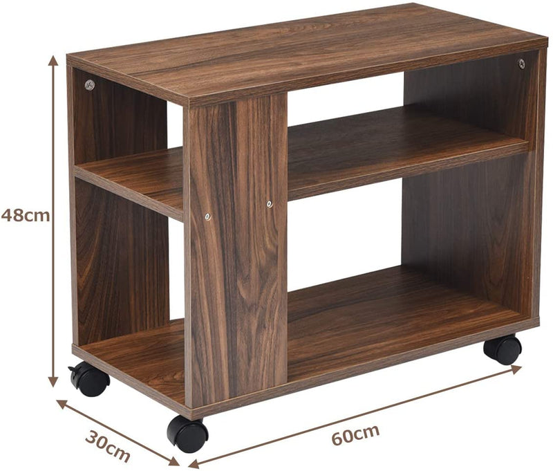 3-etage bijzettafel met plank voor opslag, bijzettafel met wielen voor kleine ruimtes,