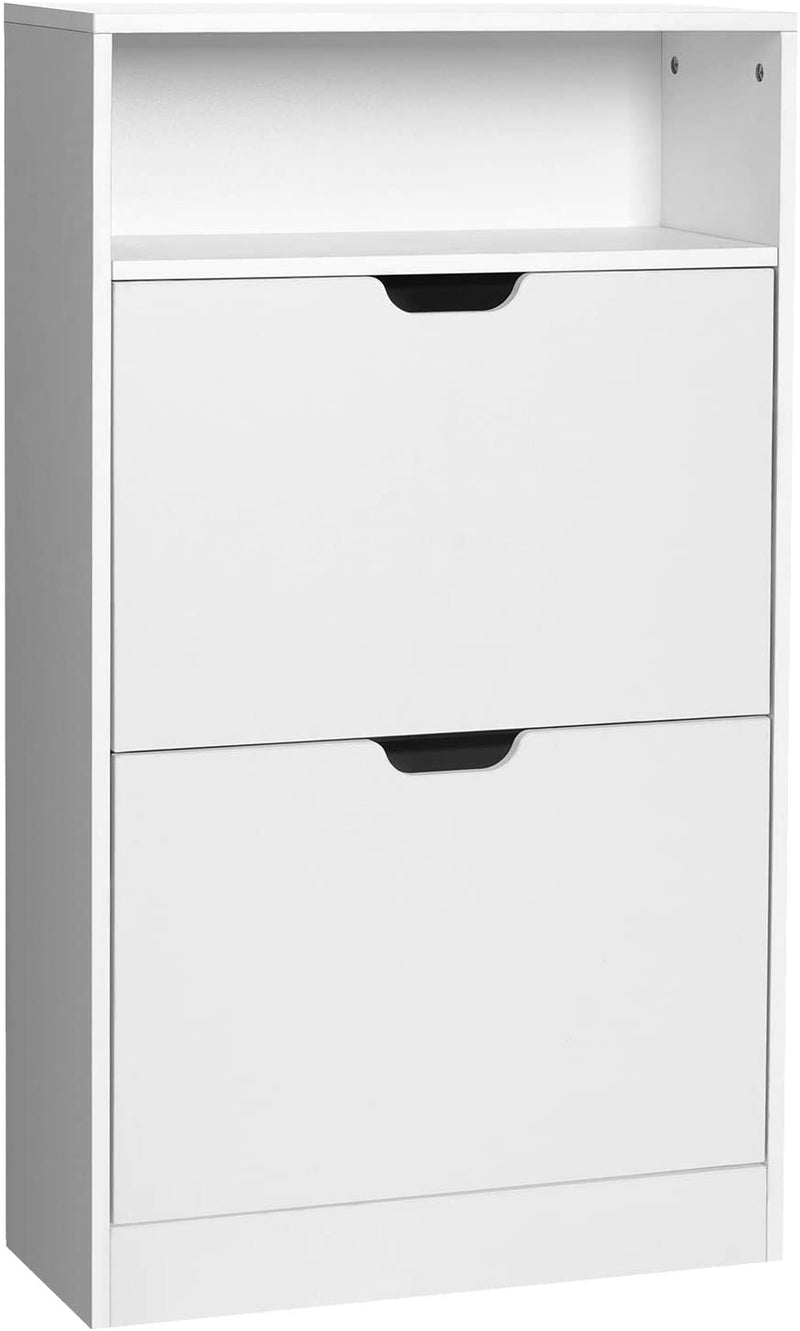 Schoenenkast met 2 kleppen, schoenenrek met extra vak, schoenenorganizer, melaminecoating, 60 x 24 x 102 cm, wit