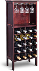 Wijnkast voor 20 flessen, wijn fles organisator opslag plank weergeven houten wijnrek met glas hanger en fles houder (Wijnrood)