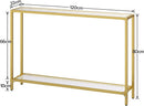 Consoletafel met planken, 120 cm bijzettafel, hardglas, ingangstafel, moderne banktafel, tentoonstellingstafel, metalen frame, voor woonkamer, hal, goudkleurig EGD05XG01