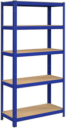 Stellingkast, zwaarlastkast met 5 planken, kastsysteem met in hoogte verstelbare planken, belastbaar tot 875 kg (175 kg per plank), garage, kelder, 180 x 90 x 40 cm, blauw