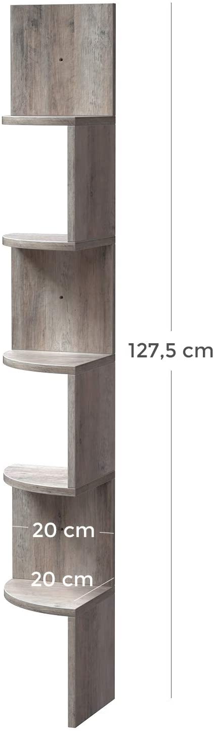 Hoekplank, wandplank met 5 planken, zwevende plank, voor keuken, slaapkamer, woonkamer, studeerkamer, kantoor, greige LBC020M01