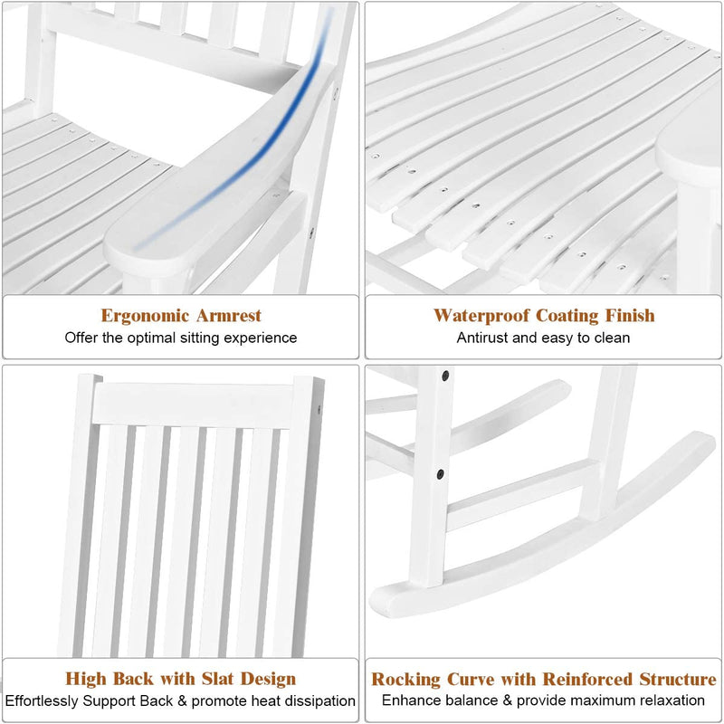 Buiten schommelstoel, Acaciahout frame, veranda schommelstoel voor tuin, gazon, balkon, achtertuin en patio (Wit)