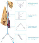 Kapstok, Staande Kleding hanger met afneembare haken en opvouwbare poten, gemakkelijk te monteren, duurzaam staal, wit