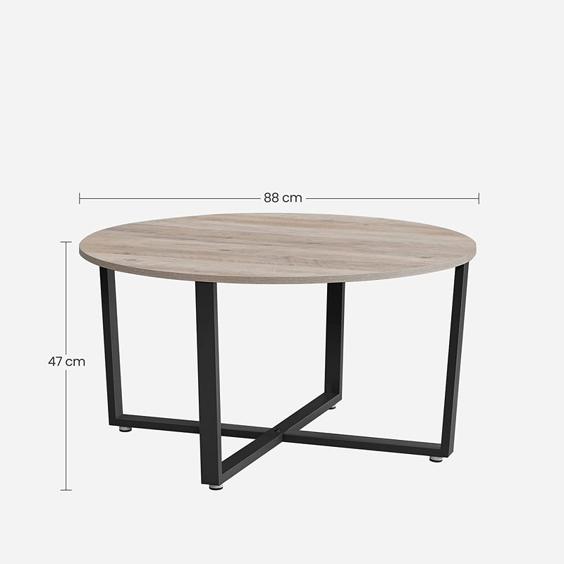 salontafel, woonkamertafel, rond, banktafel, salontafel, metalen frame, eenvoudig te monteren, industrieel ontwerp, voor woonkamer, slaapkamer, grijs-zwart LCT089B02
