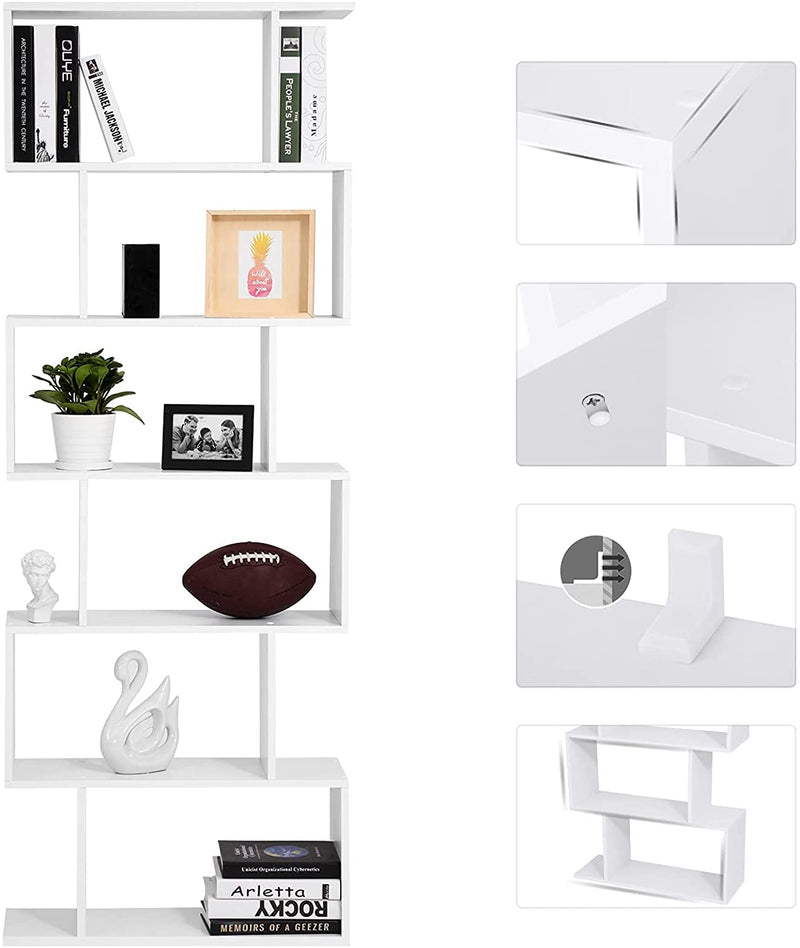 Boekenkast, met 6 niveaus, vrijstaand, kantoorplank, decoratieve plank, , wit LBC61WT