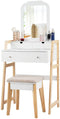kaptafel set, make-up Ijdelheidstafel met 3 lades en 2-laags tafelblad, Cosmetische organisator met grote spiegel en gedempte kruk, slaapkamer- en studeerkamer meubilair voor vrouwen en meisjes