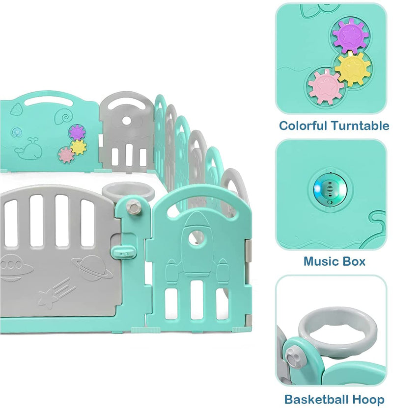 Grondbox baby 18 HDEP-paneel,  met muziekdoos & basketbal hoepel,  (18 paneel, Groen)