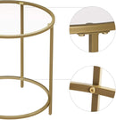 Bijzettafel rond, kleine salontafel, glazen tafel met metalen frame, nachtkastje, banktafel, balkon, gehard glas, goud LGT20G
