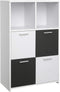 Boekenplank met 6 vakken, staande plank, boekenkast met 4 deuren, opbergkast, modern, wit-grijs LBC28WG