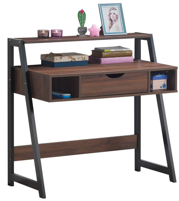 Bureau, computer bureau, computertafel, PC tafel, bureautafel, kantoortafel met lade en plank, industriële PC laptop tafel, multifunctionele studie en schrijftafel voor thuis, kantoor