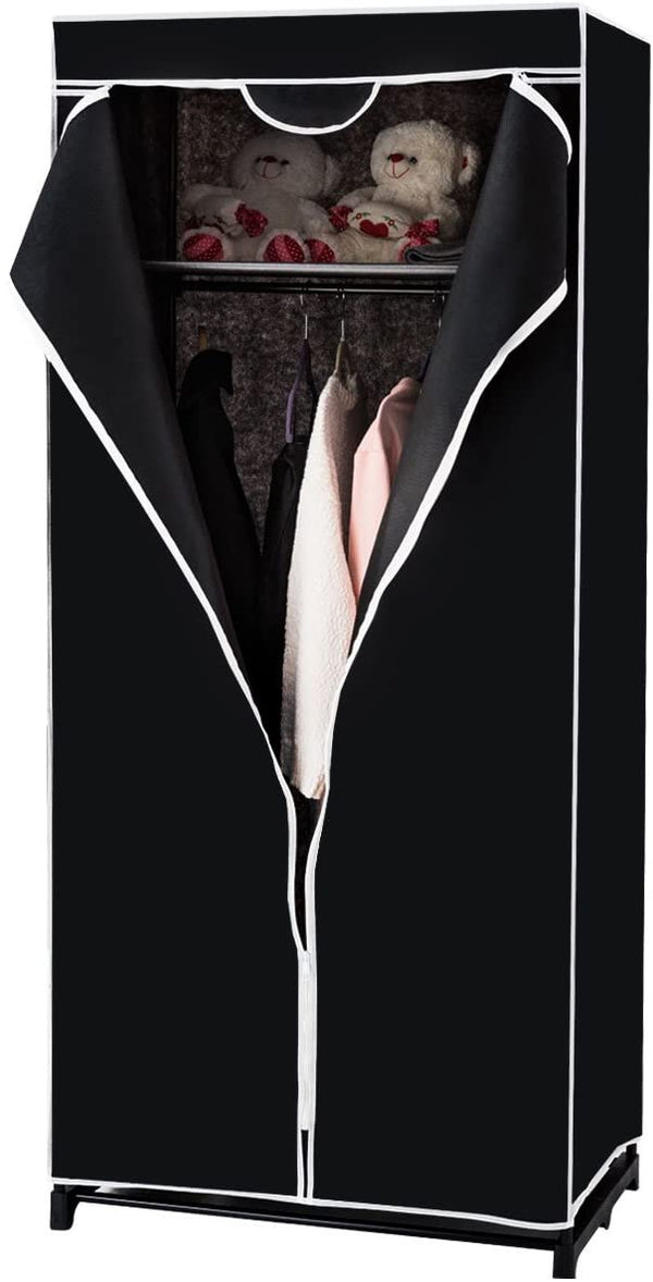 Draagbare kledingkast, vrijstaande garderobe kleding opslag organisator vouwkast  (Zwart)