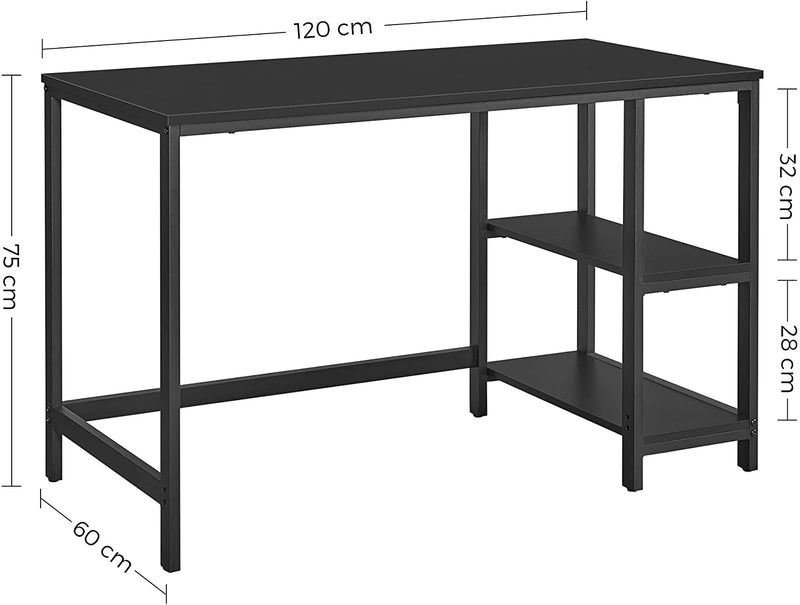 Bureau, computertafel, PC-tafel, bureautafel, met 2 legplanken rechts of links, , zwart LWD047B16