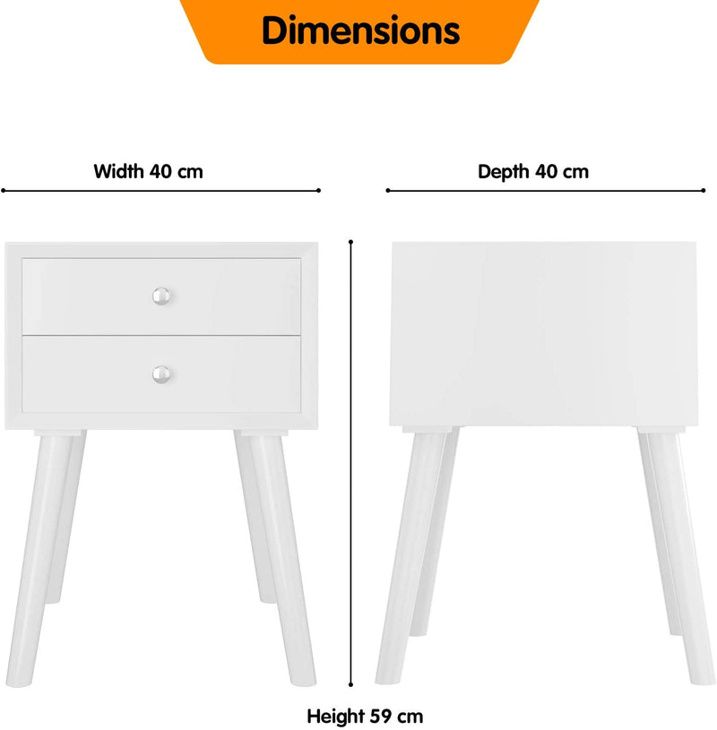 Houten nachtkastje bijzettafel einde tafel, nachtkastje  schuifladen (Wit)